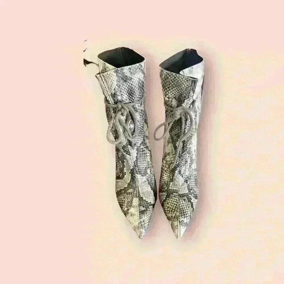 Khaliyah Snake Print Stiletto Ankle Booties Women's Gray Size 8 - Picture 2 of 5